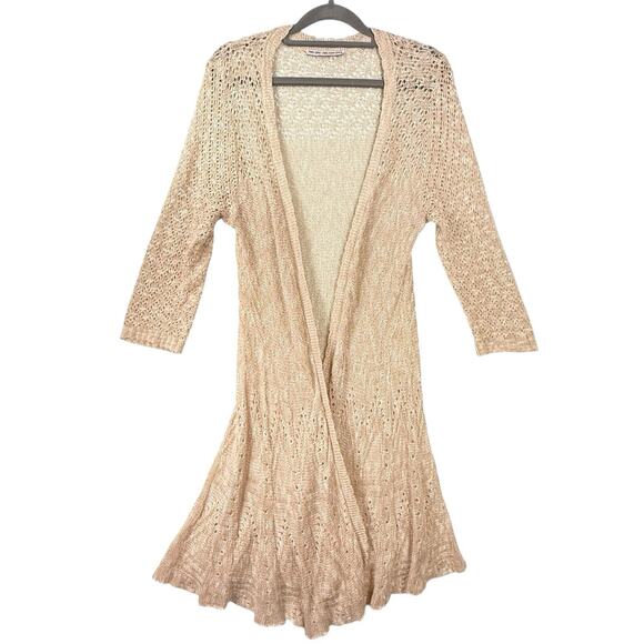 Romantic Crochet Duster Women SIZE MEDIUM Kimono Ivory Open Cardigan Vtg - Picture 2 of 14